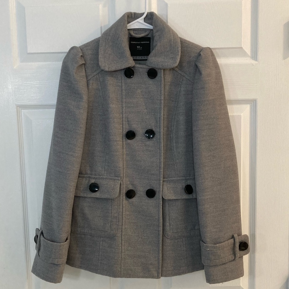 Dorothy Perkins Pea Coat, women’s 4, gray, black